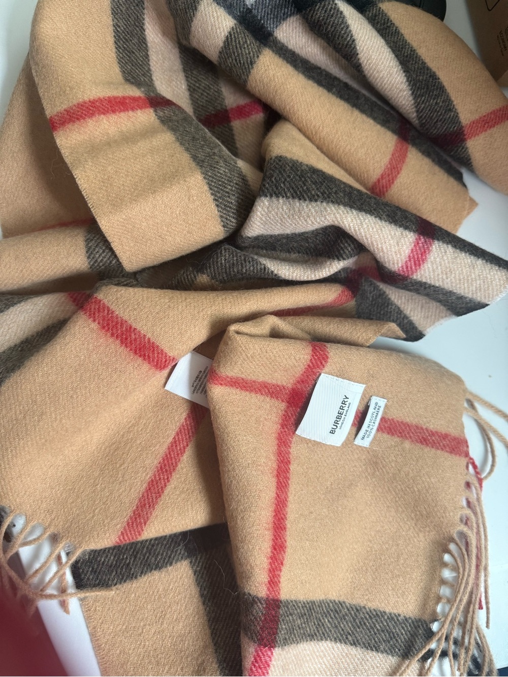 Burberry Beige, Black & Red Check Cashmere Wrap